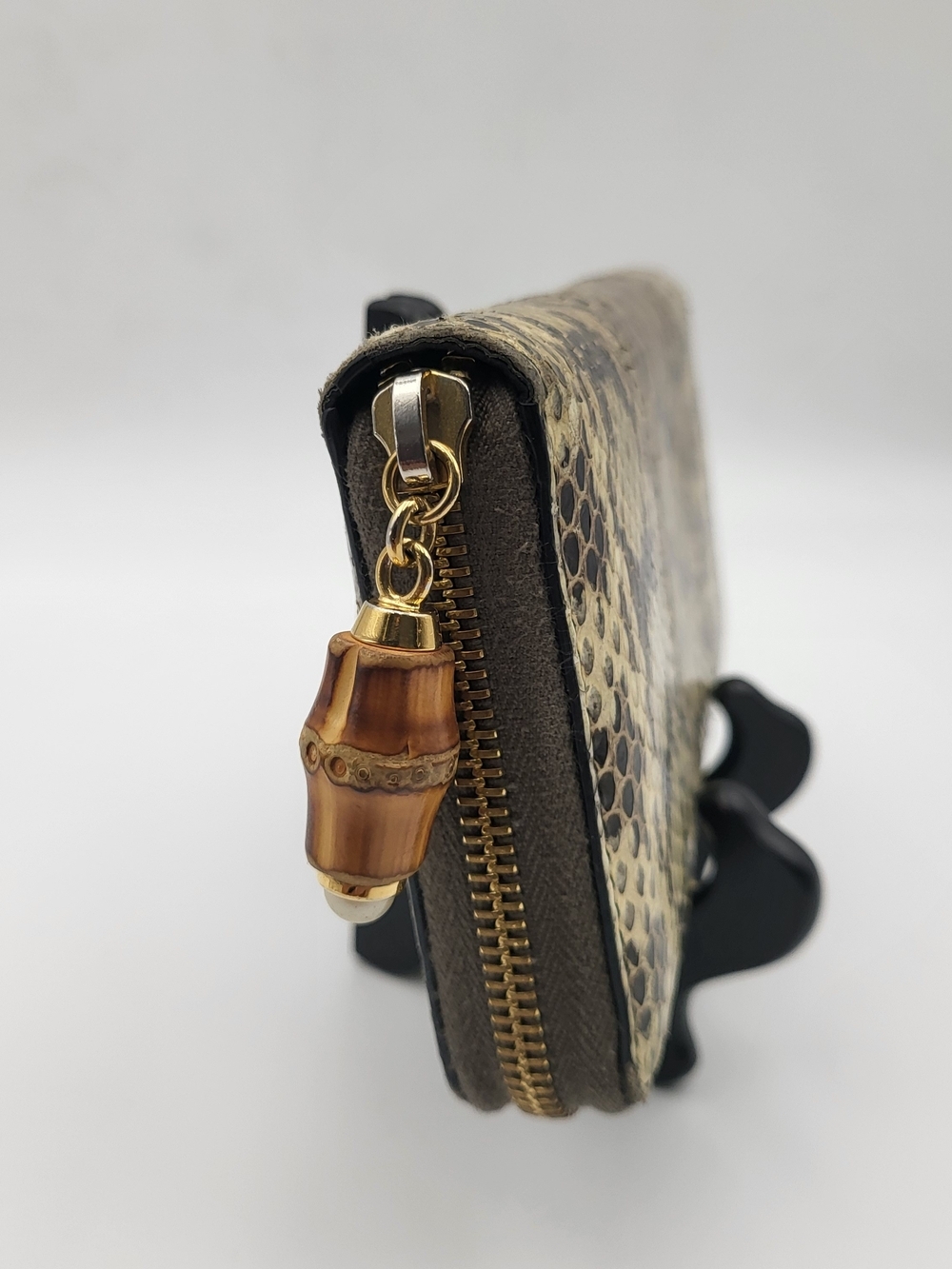 Gucci Gray Python Bamboo Zip Around Long Wallet, Authentic !! - Picture 2 of 15